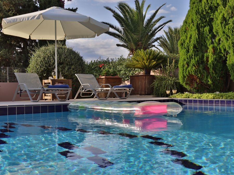 Private pool with sun loungers at Olive Villa Crete